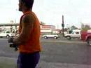 Danny Dancing at bus stop on the way to Vegoose 07..
