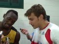 Usain Bolt And Christophe Lemaitre Ham It Up In The Mix Zone After Bolt s 19.40 And Lemaitre s 19.80