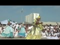 viver brasil dancing the movement of yemanja - goddess of the sea, orixa of sea water, guardian of fishermen. the dance is fluid and cooling, like water. notice the crowd around the dancers shout out yemanja's name and salute her by saying 