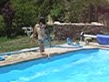 Cheese burger in swimming pool