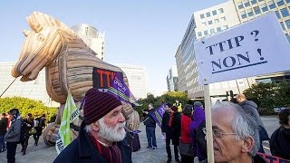 Brüksel'de TTİP anlaşması protesto edildi