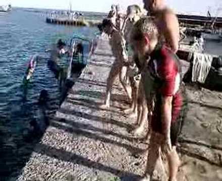 Jumping Off The Wall At Lyme Regis