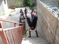 Hand walk down 2nd floor Stairs