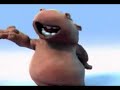 A hippo and a dog getting low