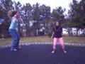 Me video taping and alyssia and melon on tramp.