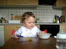 LM tries to eat alone
