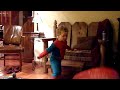 Maddox playing with Spiderman bop bag