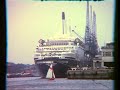 Short home movie shot on Kodachrome standard 8 , showing the Royal Yacht Windsor Castle and Cruise Liner Queen Elizabeth 2nd, at Southampton Docks 1969. Telecine : Gazelle Films