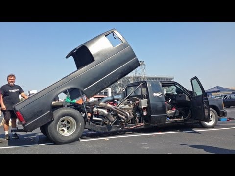 twin turbo - CRAZY looking pickup with a mid engine twin turbo big block Chevy motor in it, I've never seen anything like it! Twin 76mm turbos and a 580ci chevy motor, st...