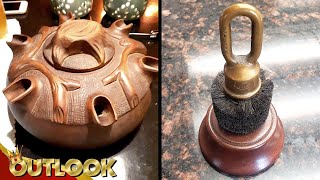 What Is This MYSTERIOUS Wooden Pot-like Container With 4 Spouts And This Wire Brush With Brass Loop? What Is This MYSTERIOUS Wooden Pot-like Container With 4 Spouts And This Wire Brush With Brass Loop?
