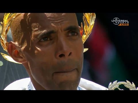 boston - http://www.UniversalSports.com 2014, Boston, Massachusetts, USA, In the 118th Boston Marathon, A year after the bombing, Meb Keflezighi becomes the first Ame...