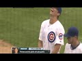 Kyle Korver throws out the first pitch at Wrigley Field Saturday