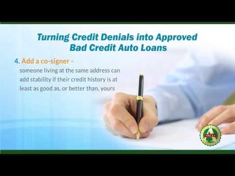 denials - In this video, Auto Credit Express discusses how getting turned down for a bad credit auto loan is not necessarily the end of the road. For more helpful tips...