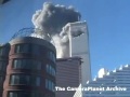 Shot from right below North Tower, North tower burning