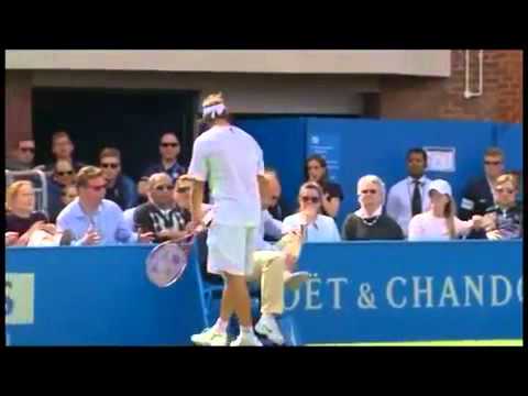 kicks linesman - David Nalbandian angrily kicks Linesman and gets disqualified - Queens 2012 Final david nalbandian kicks linesman violence in queens final bbc one 2012 marti...
