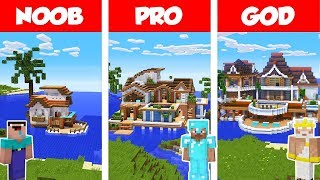 Minecraft NOOB vs PRO vs GOD: TROPICAL HOUSE ON WATER BUILD CHALLENGE in Minecraft / Animation