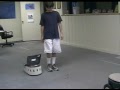 Andrew walks Swan robot, which goes around a garden cart as well