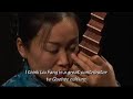 the charm of traditional chinese music interpreted by liu fang on pipa (chinese lute or guitar)with four strings and guzheng (chinese zither or harp)with 21 strings spanned over movable bridges.

liu fang has achieved international reputation for her masterful and deeply spirited playing of chinese pipa and guzheng music from the traditional chinese classical repertoire. 
the video clip is an extract (4min.) from a documentary by cbc tv (bravocanada) broadcasted on january 12, 2008, 8:30pm about a collaboration (