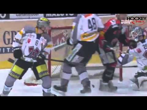 mokyboy11 - During a Swiss Hockey League game between Fribourg-Gottéron and EHC Biel, Cedric Botter hit the puck, but it broke in half after the impact it received from ...