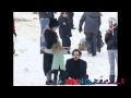 Helena Bonham Carter and Tim Burton play with the kids in the snow