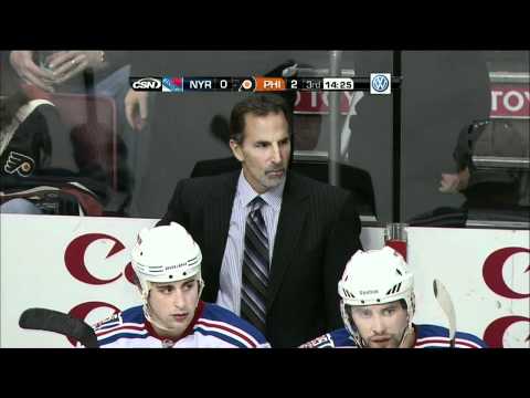 Dale Weise of the New York Rangers pours his gatorade all over himself after no goal call