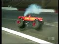 Monster truck crash ends in a fireball Monster truck crash ends in a fireball