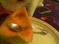 Messy Marvin eats and licks some juicy melon while during FG