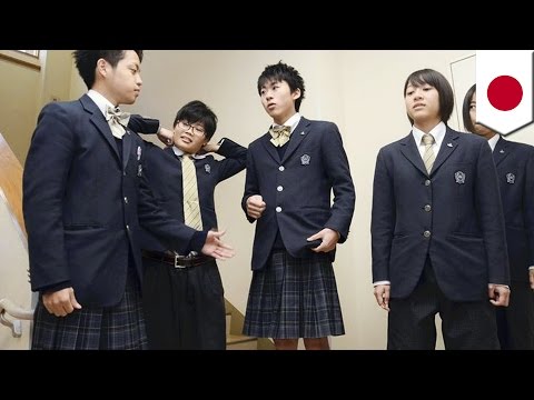 Gender swap: Japanese high school girls wear pants, boys wear skirts.