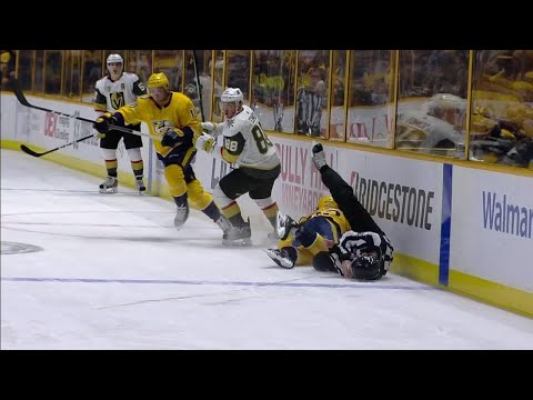 Video: Johansen slips & goes full bowling ball on linesman