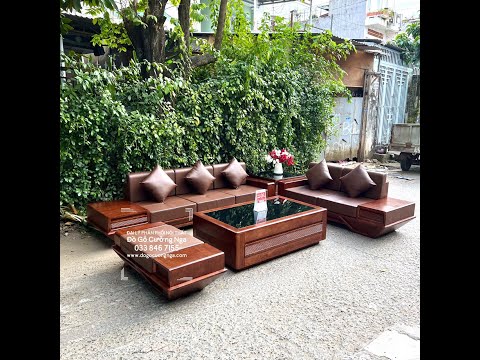 Ghế sofa gỗ sồi nga 2 văng cao cấp lau màu óc chó 