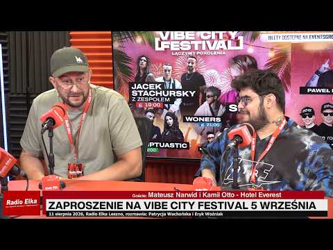 Hotel Everest zaprasza na Vibe City Festiwal - 5... :: Hotel Everest szykuje się do występu na Vibe City Festival. Kamil Otto i Mateusz Narwid opowiedzieli w naszym studiu o swojej muzycznej metamorfozie, debiutanckich utworach i o tym, jak dzielą się rolami na scenie. Zdradzili też, kogo sami chcą zobaczyć podczas festiwalu i dlaczego szczególnie ciekawi ich występ Skolima. Hotel Everest - z gośćmi Radia Elka rozmawiają Patrycja Wachońska i Eryk Woźniak.