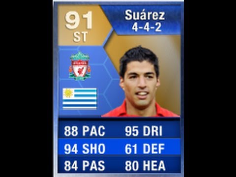 suarez - FIFA 13 tots suarez 91 st in game stats and player review for Ultimate Team. Be sure to also follow me on twitter and facebook. All my FIFA 13 Player Reviews...