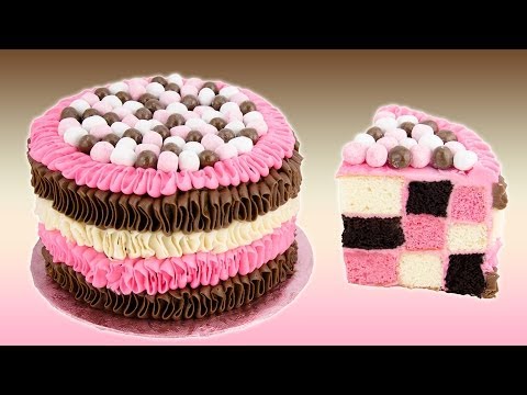 Checkerboard Neapolitan Cake Recipe from Cookies Cupcakes and Cardio
