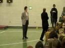 billy speaks to the entire 5th grade class at ballard elementary school