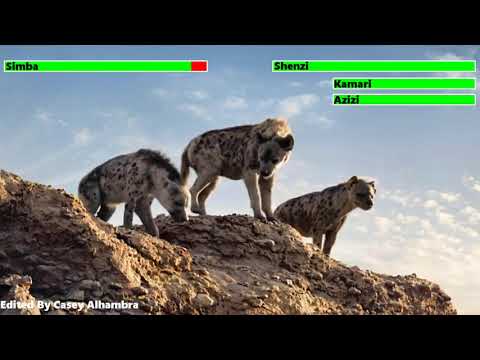 The Lion King (2019) Hyenas Chasing Simba with healthbars