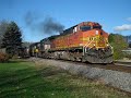 Smoky BNSF Dash 9 w/4 NS Units Leads M-GALCWY at Galesburg