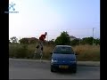 Jumping stilts training and fliping over a car by Lidor.