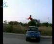 Jumping stilts training and fliping over a car by Lidor.