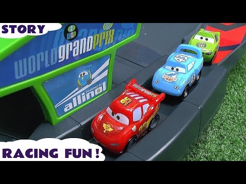 Disney Cars Micro Drifters Race Story Crash Accident Peppa Pig Jake Frozen Olaf Lightning McQueen