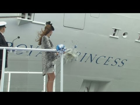 cambridge - The Duchess of Cambridge has taken part in her last solo engagement before her baby is born, naming a new cruise liner. Kate, who is around eight months preg...