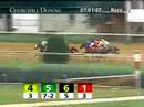 entries: thoroughbred race, churchill downs, 2007-07-01, race 2:
      (pgm-runner-jockey-finish)
       1-time to chime (ky), mena, m, finished 4; 
       2-firenza (il), lebron, v, finished 5; 
       3-sweet on bertie (ky), castanon, j, finished 6; 
       4-spillway (ky), bridgmohan, s, finished 3; 
       5-power pack (pa), leparoux, j, finished 1; 
       6-looks the part (oh), luna, r, finished 2;