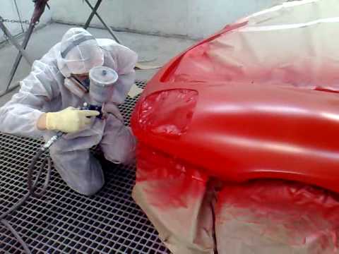 Spraying the red FERRARI SPIDER 360 at M&M Repairs Ltd – PT 3