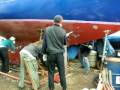 applying antifouling to Blue Heron