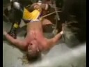 Jerry Lynn botches a dive over the guard rail big time !