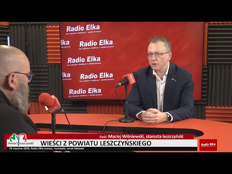 Wieści z Powiatu Leszczyńskiego - Maciej Wiśniewski,... :: W naszym studio starosta powiatu leszczyńskiego Maciej Wiśniewski.Będą konkretne dobre wiadomości dla pieszych i rowerzystów - rusza długo wyczekiwana ścieżka Bukowiec Górny - Boguszyn, a do tego nowe wiaty dla rowerzystów w kilku miejscach powiatu.Porozmawiamy też o największej inwestycji drogowej tego roku - przebudowie trasy Lipno - Osieczna, niestety także o wycince drzew i czasowych zamknięciach drogi.A na koniec temat bezpieczeństwa: czy policyjny dron za 60 tysięcy złotych to dobry pomysł?
