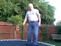 Baldy falls off trampoline whilst showing off to kids
