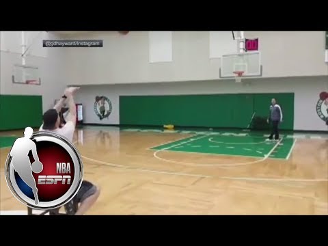 Video: Gordon Hayward drains long-range shot from a chair | NBA on ESPN