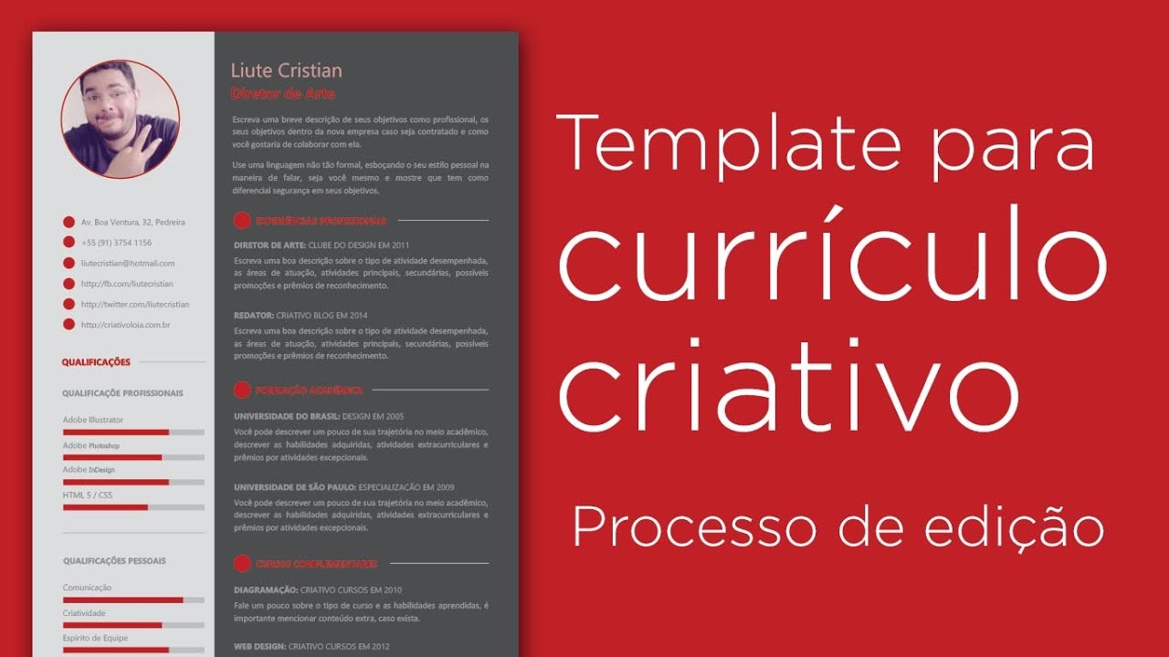 Template para currículo criativo - Processo de edição