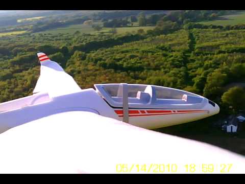 DG1000 rc - DG1000 RC Glider with key cam mounted on the wing. Sorry for the poor canopy fitting, can't get it all in. Must purchase some smaller batteries.
