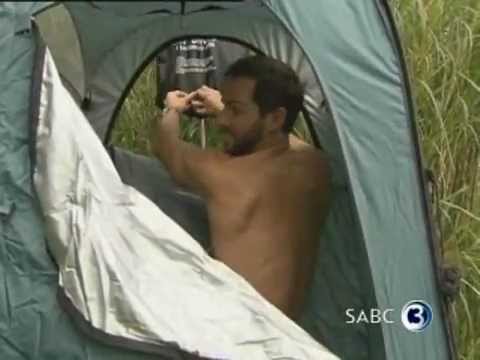 Janez uses an outdoor shower